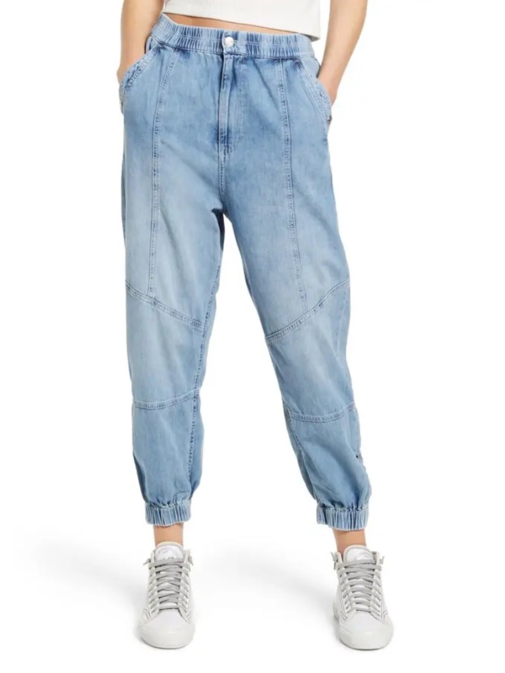 Free People Revival Denim Joggers Medium Light Blue Slouchy 80s Retro